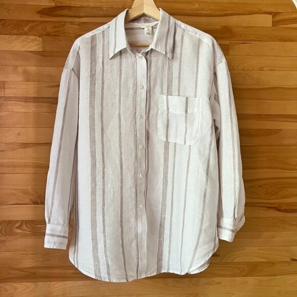 🌾 H&M Linen Striped Shirt – Size M - Picture 1 of 4